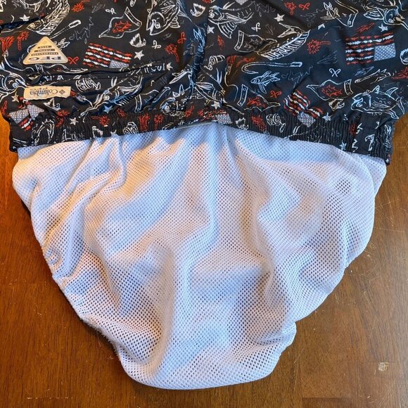 Columbia PFG Pull On Swim Trunks Mesh Liner Mens M Patriotic Performance Navy - Picture 9 of 14